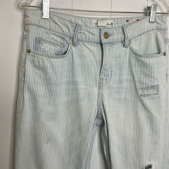 H & M LOGG Womens Size 6 Denim Jeans Blue White Stripe Distressed 100% Cotton - Picture 2 of 15